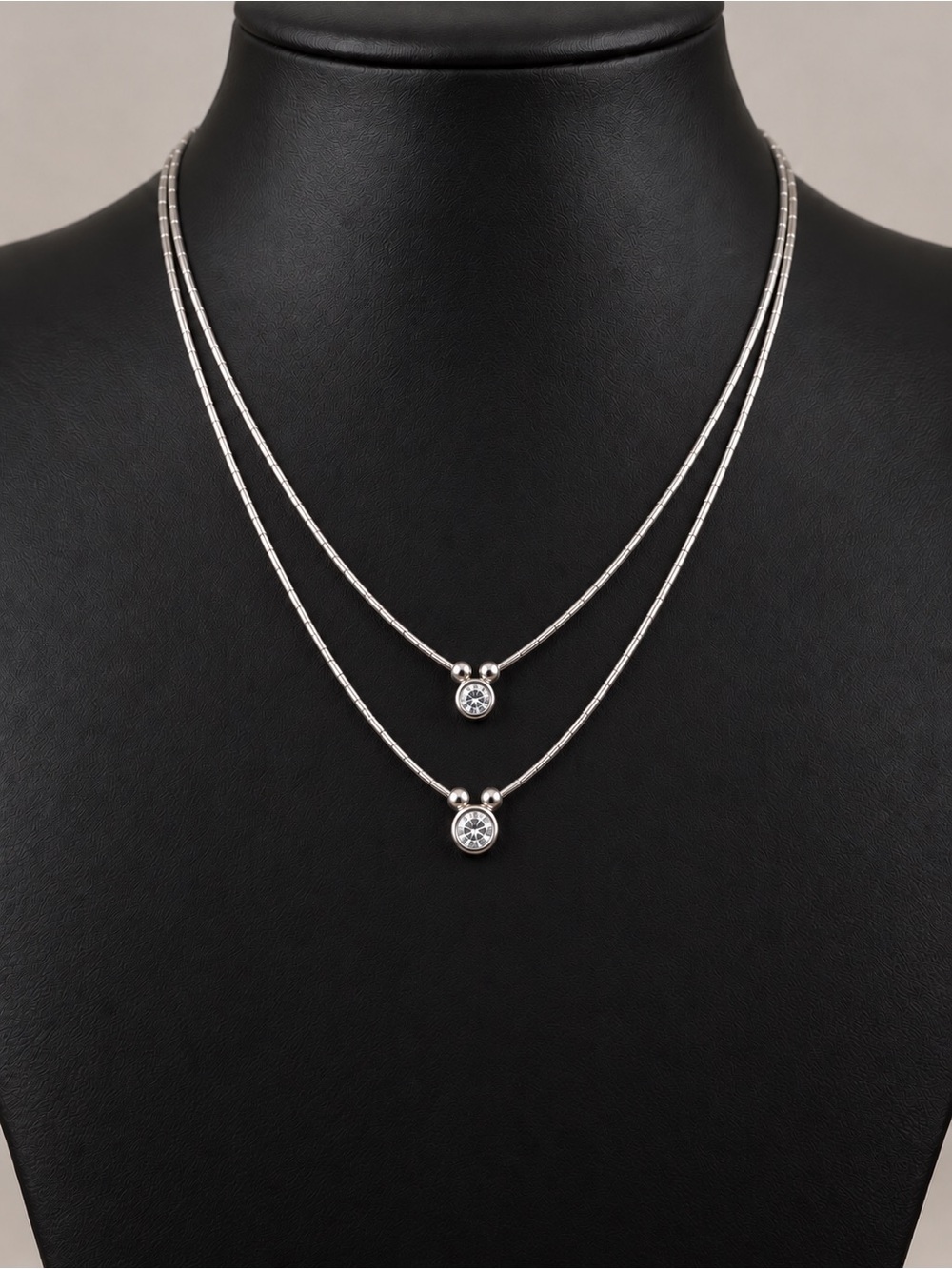 Liquid Sterling Silver Double Strand Bezel Set Necklace